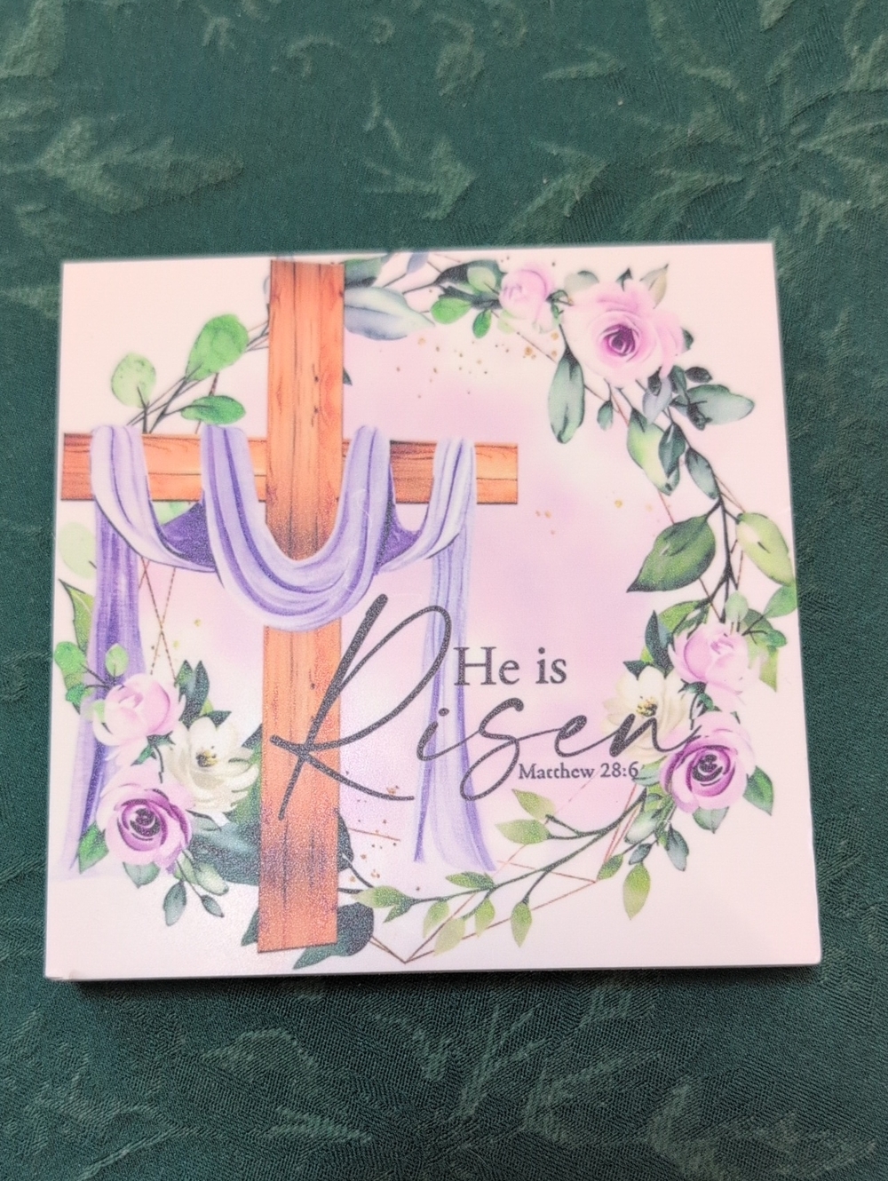 He is Risen Floral Cross  Art - Purple & Pink